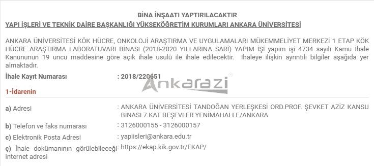 Bağlıca - Ankara Üniversitesi Kök Hücre Hastanesi İhalesi 13 Haziran'da 3392